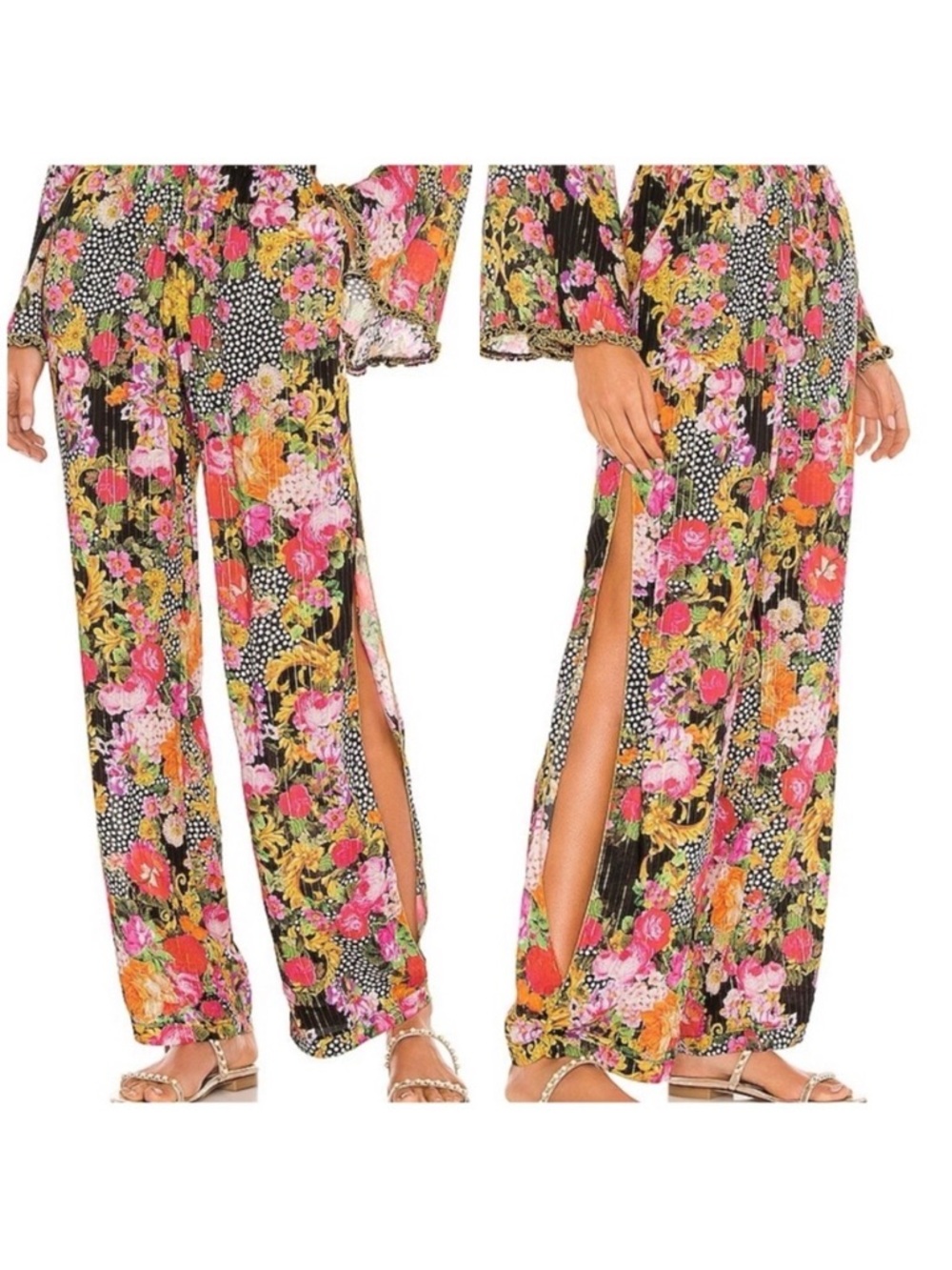 Luli Fama Floral Forever Yours Side Slit Pants